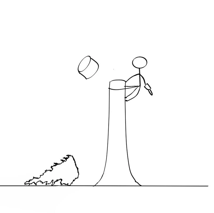 Stick figure illustration of sectional tree felling.